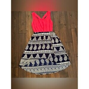 Event Bright Coral with Black & White Paisley with Sparkle Racerback Dress S